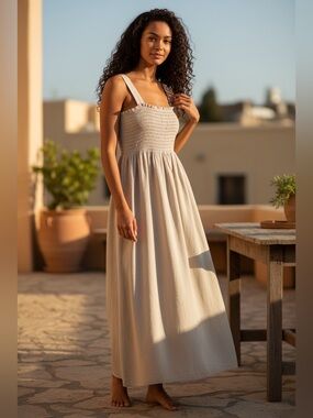 altar houseline 100% smocked linen dress medium EUC